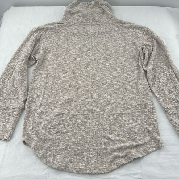 Prana Top W Medium Tan White Pullover Drawstring Cowl Neck Sweatshirt Lightweigt - Picture 2 of 9